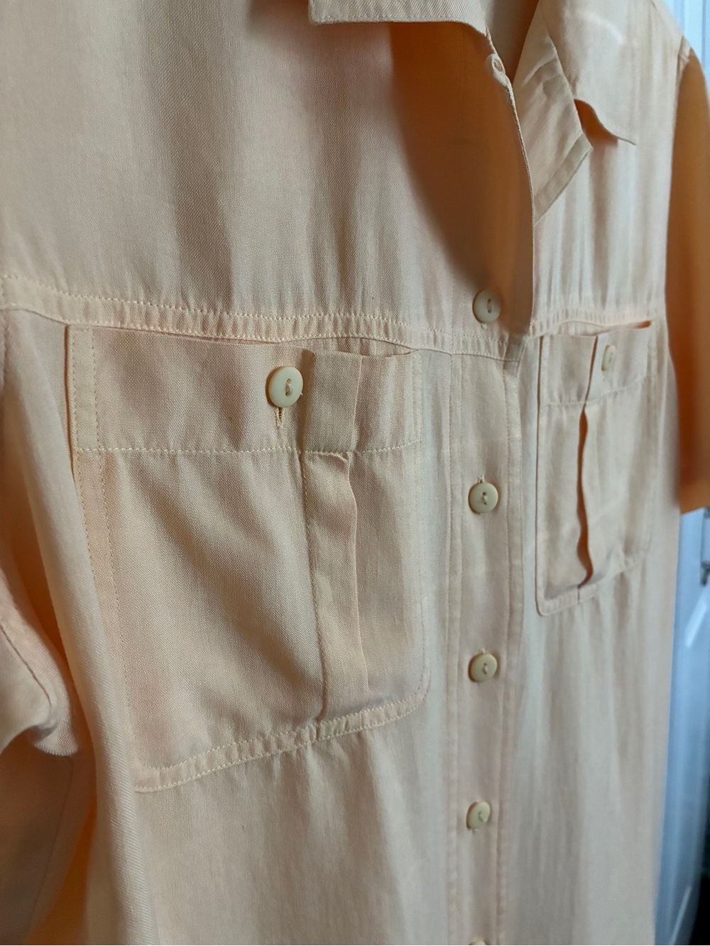 100% Silk Camp Shirt - Peach / Pale Orange - Vintage "Anna and Frank" - Picture 4 of 7